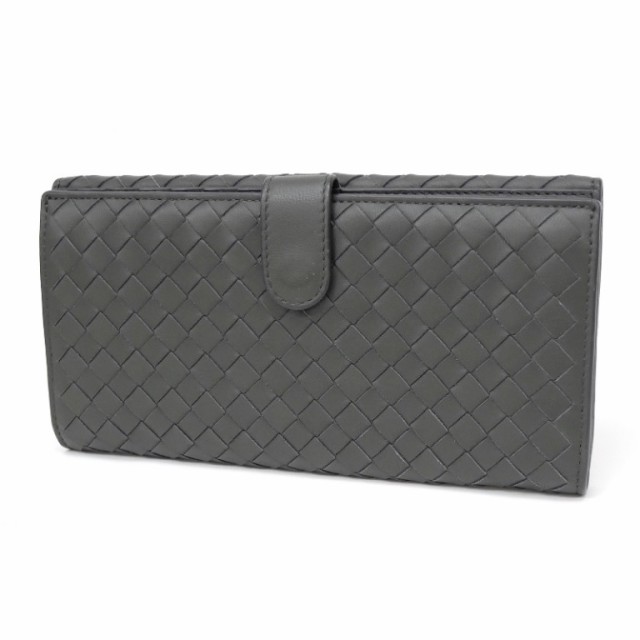 ボッテガ・ヴェネタ BOTTEGA VENETA 長財布 イントレチャート グレー レザー 【中古】(64715)