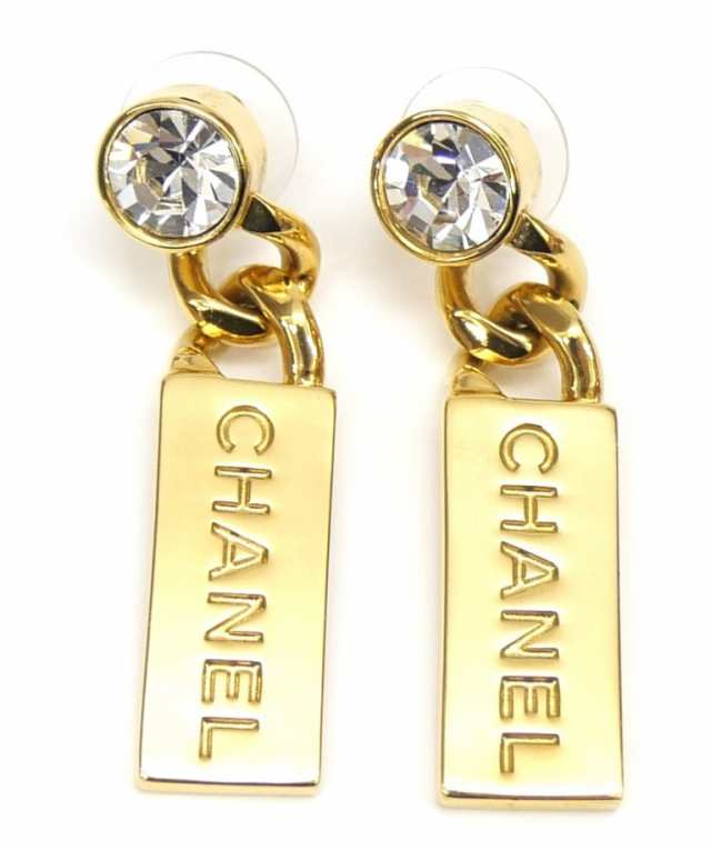 CHANEL シャネル ピアス L21 プレート ロゴ ラインストーン