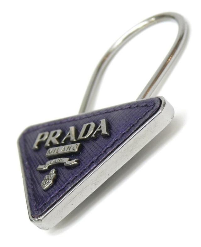 プラダ PRADA キーホルダー トライアングル キーリング チャーム パープル サフィアーノ/メタル 【中古】(65507)_2
