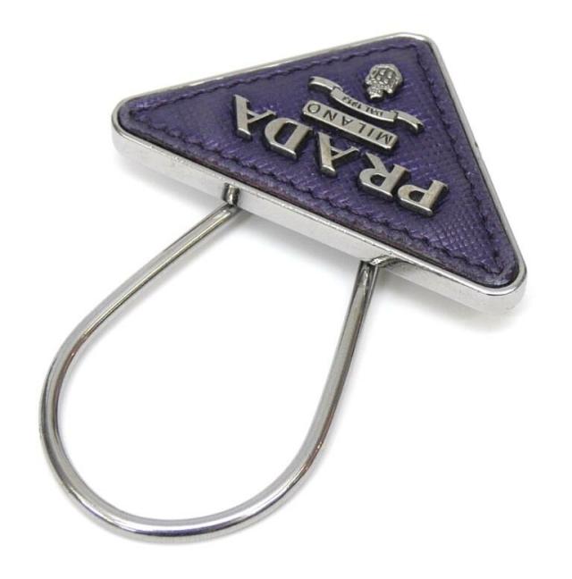 プラダ PRADA キーホルダー トライアングル キーリング チャーム パープル サフィアーノ/メタル 【中古】(65507)_3
