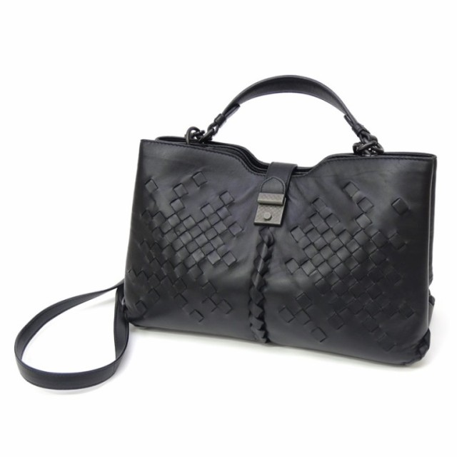 ボッテガヴェネタ BOTTEGA VENETA 2WAYバッグ イントレチャート 黒 レザー 【中古】(65801)