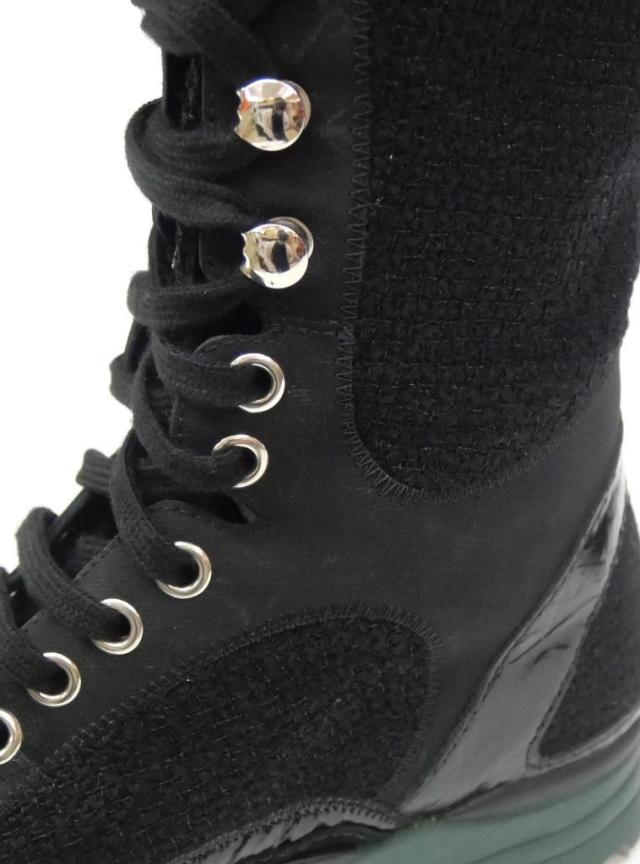 シャネル CHANEL ロング スニーカーブーツ 編み上げ 黒 36 【中古】(66386)_14