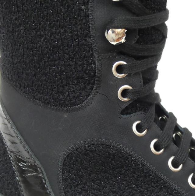 シャネル CHANEL ロング スニーカーブーツ 編み上げ 黒 36 【中古】(66386)_15