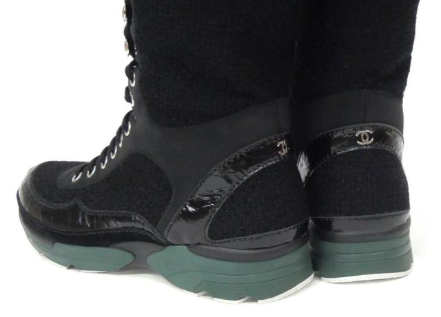 シャネル CHANEL ロング スニーカーブーツ 編み上げ 黒 36 【中古】(66386)