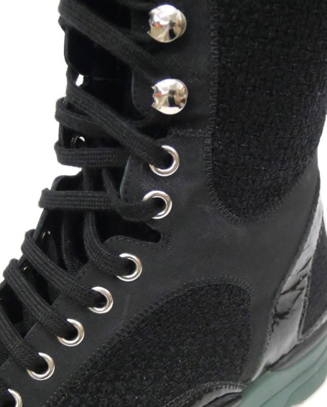 シャネル CHANEL ロング スニーカーブーツ 編み上げ 黒 36 【中古】(66386)_7