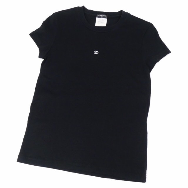 シャネル CHANEL Ｔシャツ カットソー ロゴ ココマーク 黒 コットン100％ 【中古】(66429)