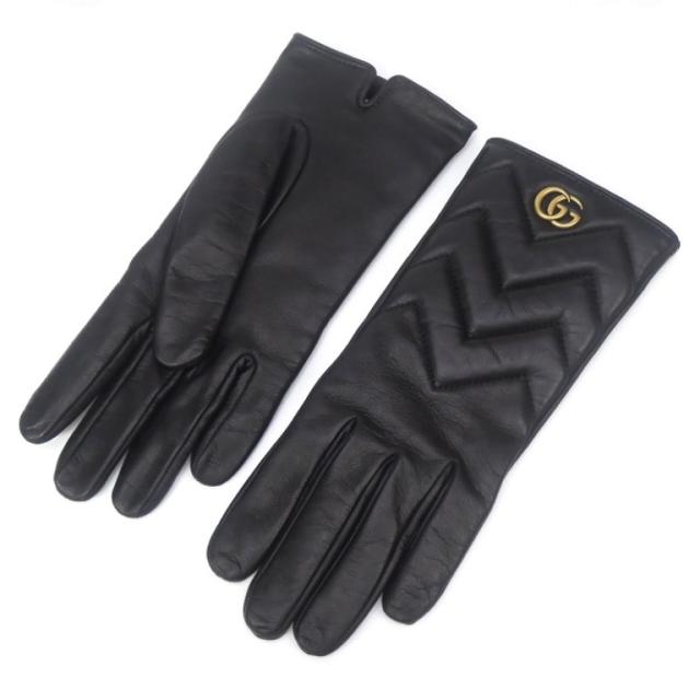 グッチ GUCCI レザーグローブ 手袋 GGロゴ 黒(66442)