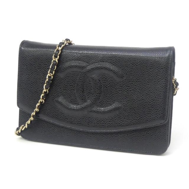 シャネル CHANEL チェーンウォレット チェーンショルダーバッグ ココマーク 黒 キャビアスキン 【中古】(66481)の通販は