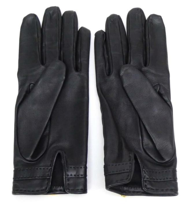 エルメス HERMES レザーグローブ G金具 黒 ラムレザー 【中古】(66998)_2