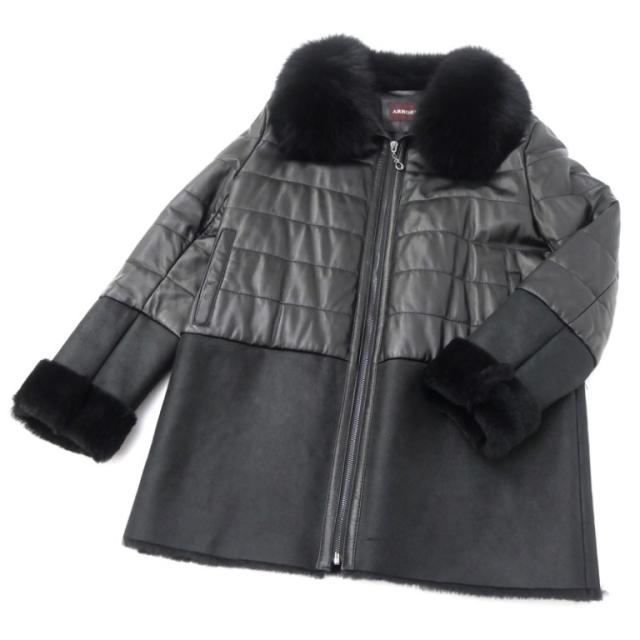 アルボレンテ ARBORENTE 高木ミンク ハーフコート 羊革ムートンコンビ フォックスファー M-Lサイズ 黒 【中古】(67463)