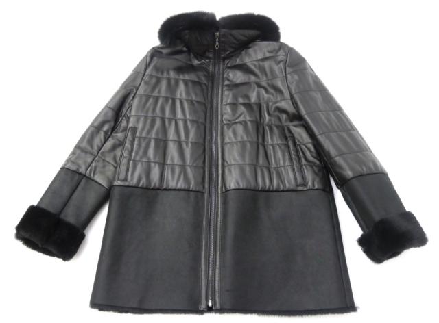 アルボレンテ ARBORENTE 高木ミンク ハーフコート 羊革ムートンコンビ フォックスファー M-Lサイズ 黒 【中古】(67463)_1