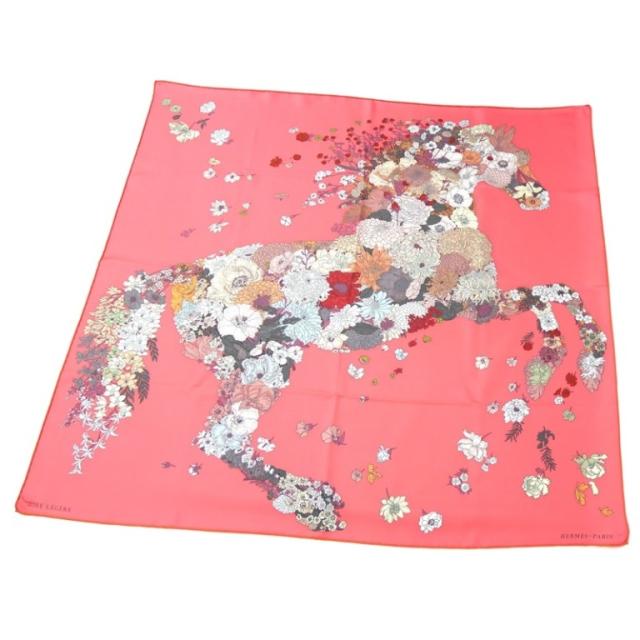 新品HERMESエルメス カレ90 ローブレジェール フラワー ホース 花 馬