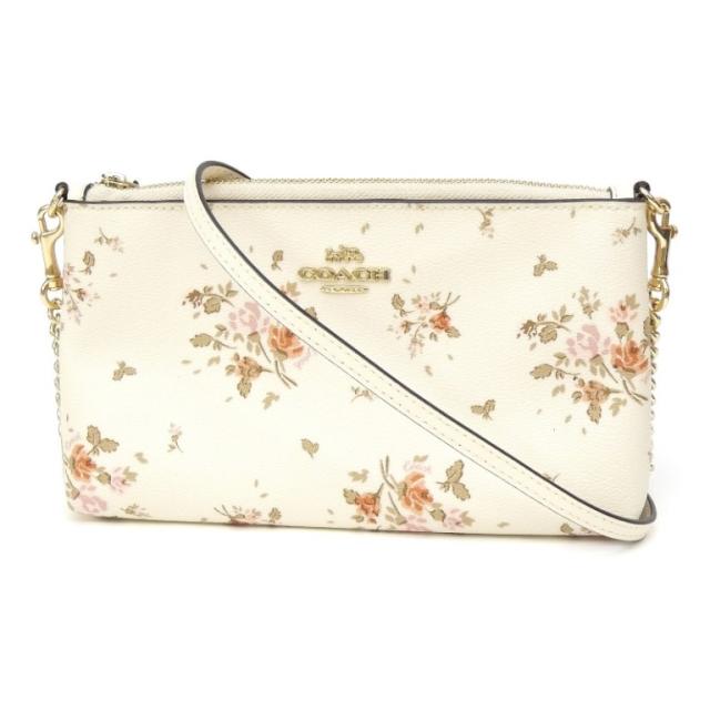 コーチ COACH ショルダーバッグ 花柄 クロスボディバッグ クラッチバッグ 2WAYバッグ 白 【中古】(67774)