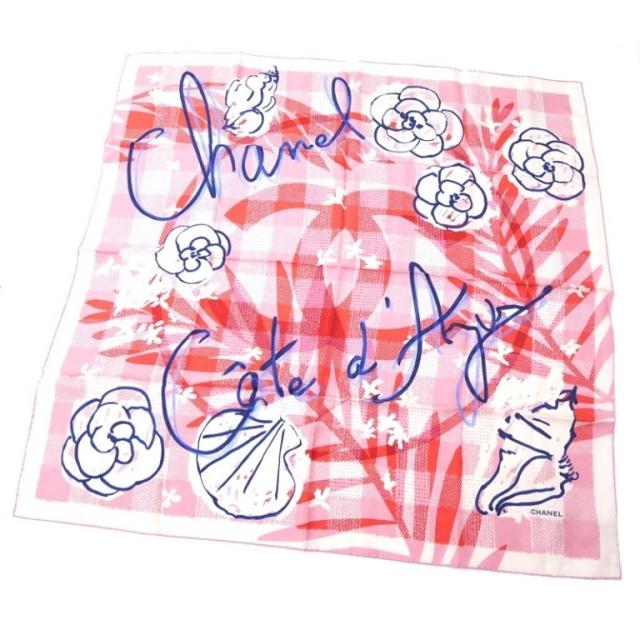 シャネル CHANEL スカーフ カメリア ピンク系 シルク100％(67853)の