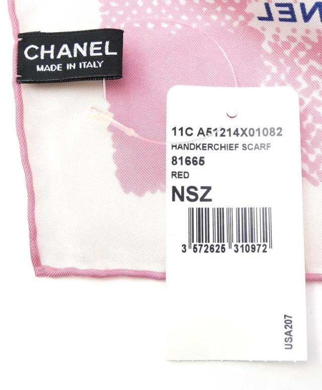 シャネル CHANEL スカーフ カメリア ピンク系 シルク100％(67853)の