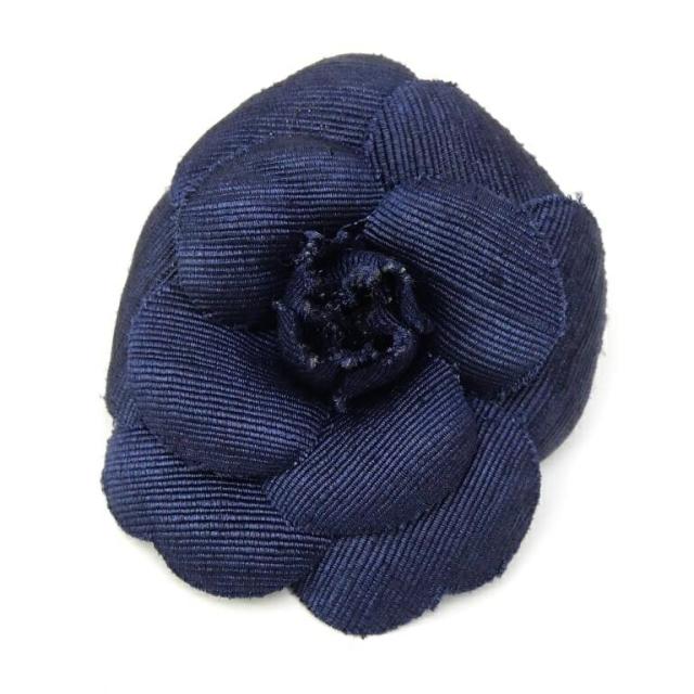 シャネル CHANEL コサージュ ブローチ カメリア ネイビー 【中古】(68536)