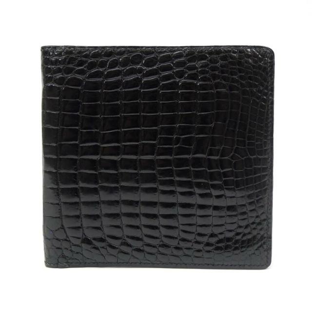 モラビト MORABITO 二つ折り財布　札＆カード入れ 黒 クロコダイル 【中古】(68593)