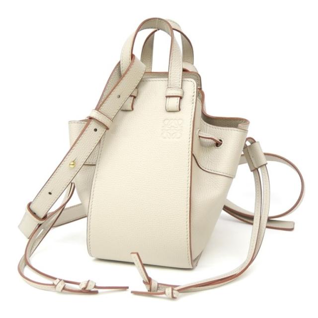 ロエベ LOEWE ショルダーバッグ ハンモックバッグ ドローストリング ミニ ベージュ系 レザー 【中古】(68670)