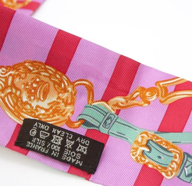 エルメス HERMES スカーフ ツイリー BRIDES de GALA 式典用馬勒 ピンク