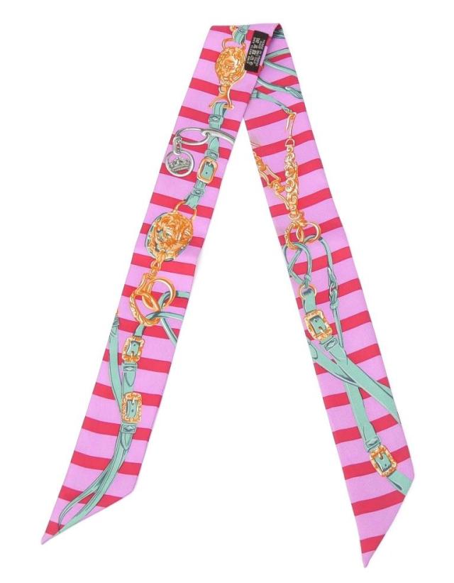 エルメス HERMES スカーフ ツイリー BRIDES de GALA 式典用馬勒 ピンク