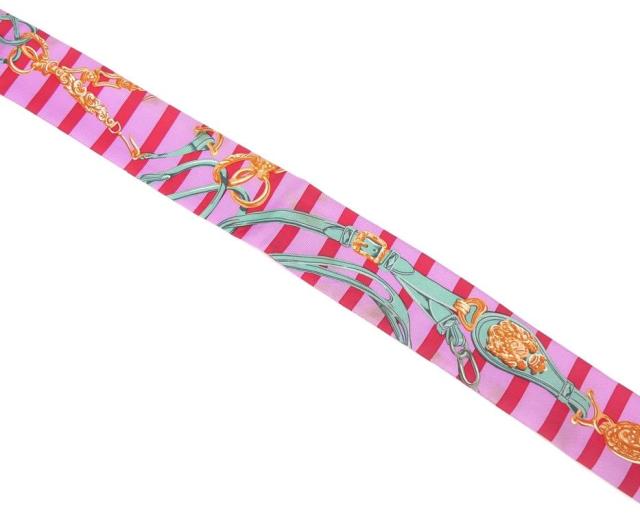 エルメス HERMES スカーフ ツイリー BRIDES de GALA 式典用馬勒 ピンク