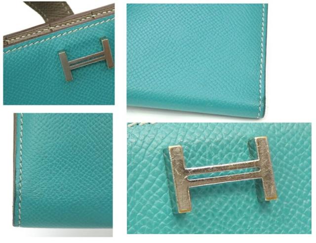 エルメス HERMES 長財布 ベアン □P刻印 SV金具 エトゥープ×ブルーパオン エプソン 【中古】(68707)_8