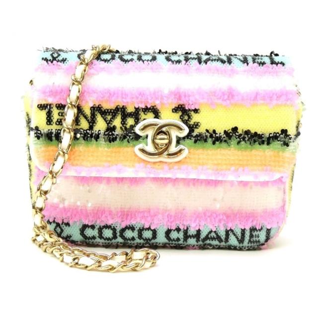 シャネル CHANEL チェーンショルダーバッグ ミニバッグ スパンコール ピンクマルチ 【中古】(68819)