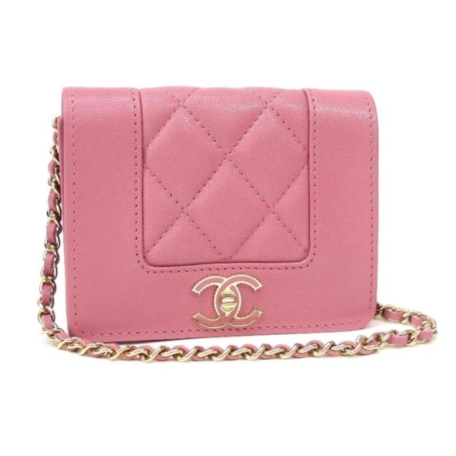 シャネル CHANEL ミニチェーンウォレット ショルダーウォレット ココマーク ピンク レザー 【中古】(68908)