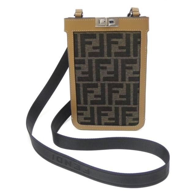 フェンディ FENDI ピーカブー 電話機入れもの ズッカ スマホショルダー 7AS156 赤銅色 帆布×なめし革 【中古】(68935)
