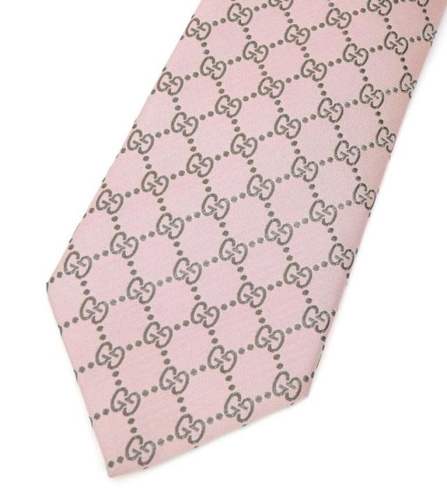 グッチ GUCCI ネクタイ GG柄 ワイドタイ ダブルG ピンク シルク100