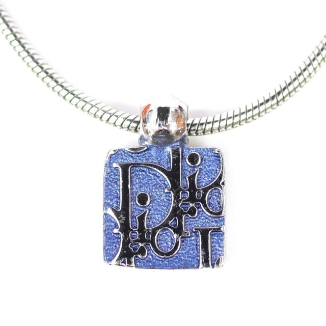 C・ディオール Christian Dior ペンダントネックレス トロッター ロゴ ブルー【中古】(69313)