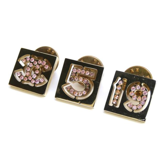 シャネル CHANEL ピンバッジ 3個セット ゴールド×ピンク 【中古】(69455)