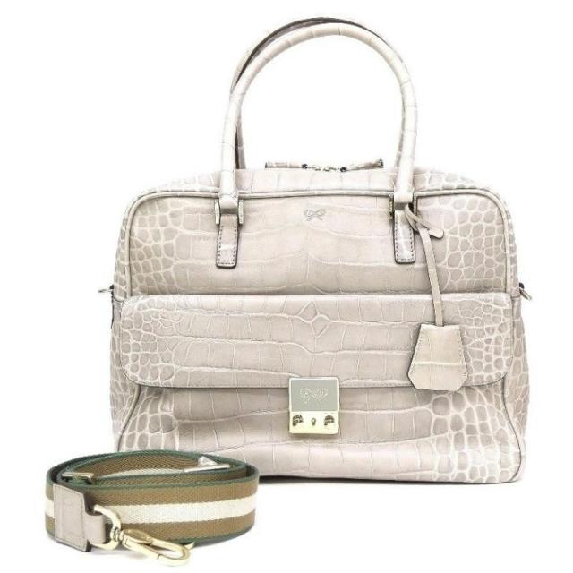 アニヤ・ハインドマーチ ANYA HINDMARCH 2WAYバッグ 型押しレザー ハンドバッグ ショルダーバッグ グレー系(69546)