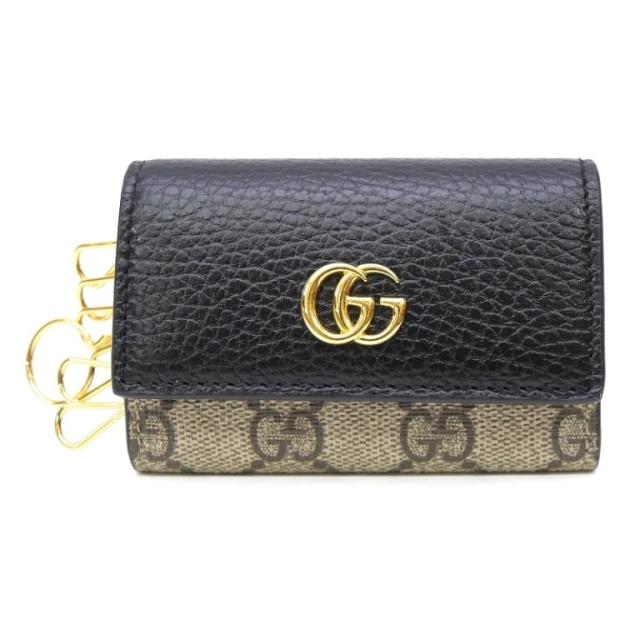 グッチ GUCCI ダブルG バイカラー キーケース 6連 刻印入り 黒 レザー＆GGスプリーム 【中古】(69551)