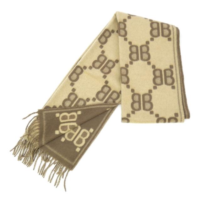 バレンシアガ×グッチ BALENCIAGA×GUCCI ザ ハッカー プロジェクト マフラー オールオーバーロゴマクロスカーフ 681511 ベージュ ブラウン(69606)