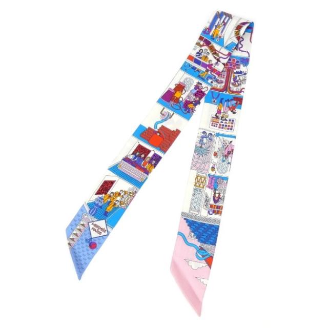 エルメス HERMES スカーフ ツイリー メゾンデカレ MAISON DES CARRES ブルーマルチ シルク 【中古】(69636)