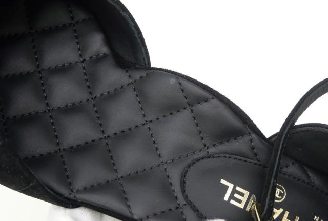 シャネル CHANEL マトラッセ フラットパンプス アンクルストラップ サイドカット 黒 スエード 35.5(69649)_9