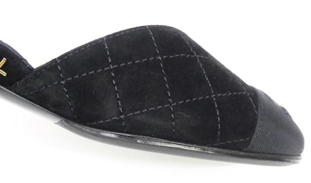シャネル CHANEL マトラッセ フラットパンプス アンクルストラップ サイドカット 黒 スエード 35.5(69649)_12