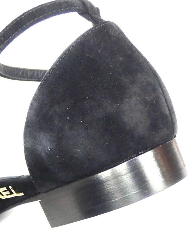 シャネル CHANEL マトラッセ フラットパンプス アンクルストラップ サイドカット 黒 スエード 35.5(69649)_13