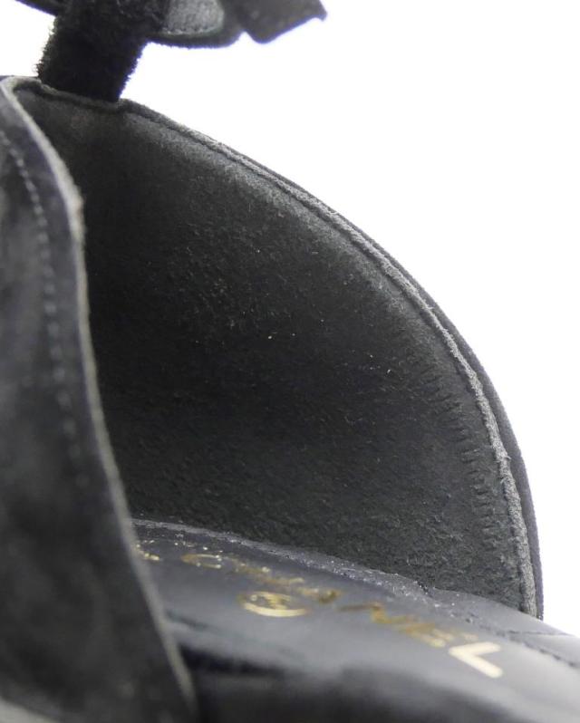 シャネル CHANEL マトラッセ フラットパンプス アンクルストラップ サイドカット 黒 スエード 35.5(69649)_15