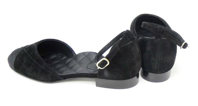 シャネル CHANEL マトラッセ フラットパンプス アンクルストラップ サイドカット 黒 スエード 35.5(69649)_1