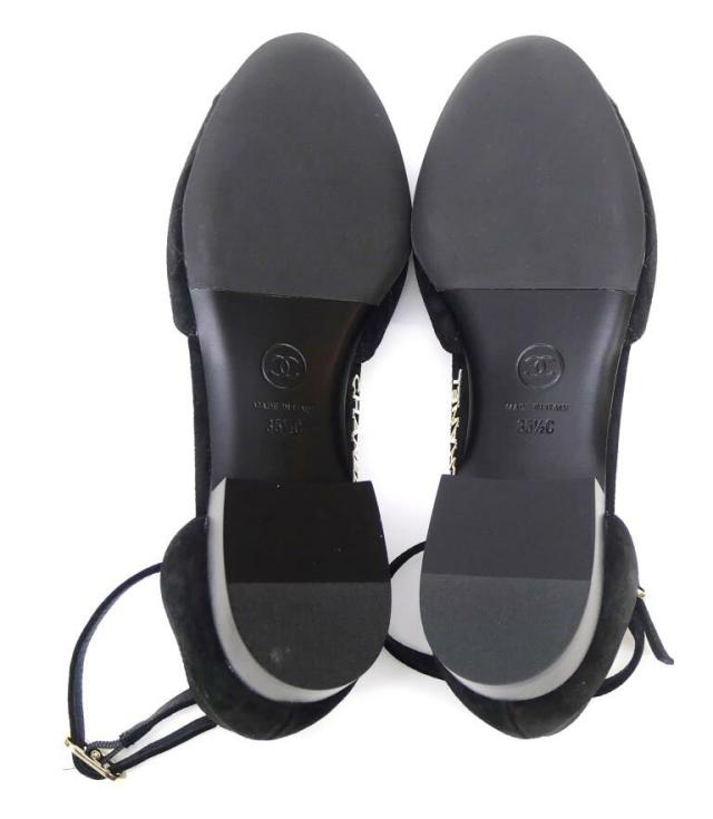 シャネル CHANEL マトラッセ フラットパンプス アンクルストラップ サイドカット 黒 スエード 35.5(69649)_2