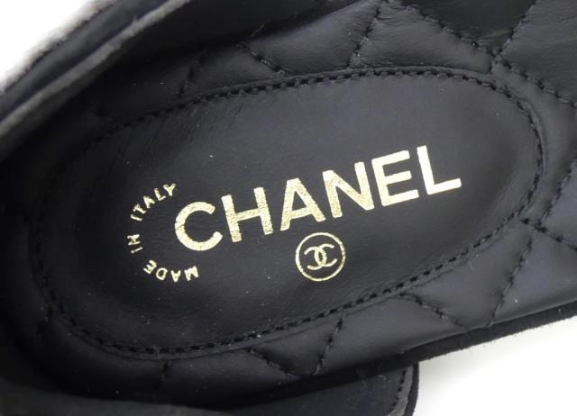 シャネル CHANEL マトラッセ フラットパンプス アンクルストラップ サイドカット 黒 スエード 35.5(69649)_3