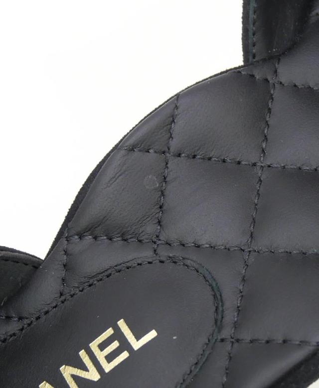 シャネル CHANEL マトラッセ フラットパンプス アンクルストラップ サイドカット 黒 スエード 35.5(69649)_8