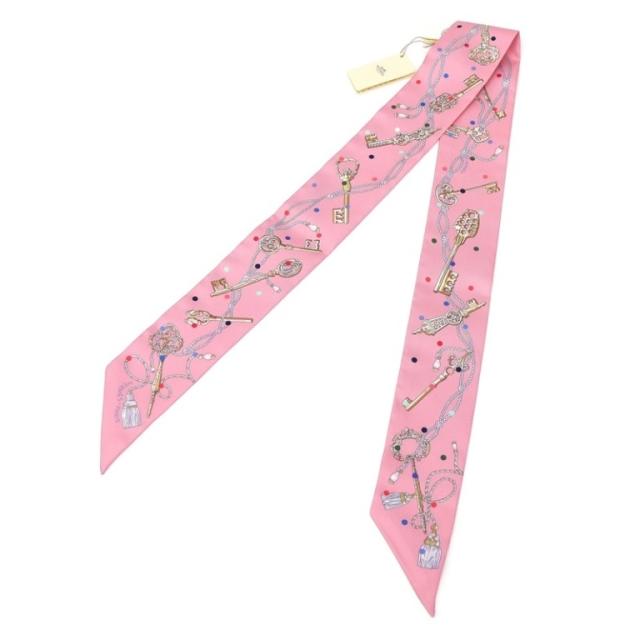 エルメス HERMES スカーフ ツイリー Les Cles a Pois レ クレア ポア ピンク シルク(69704)