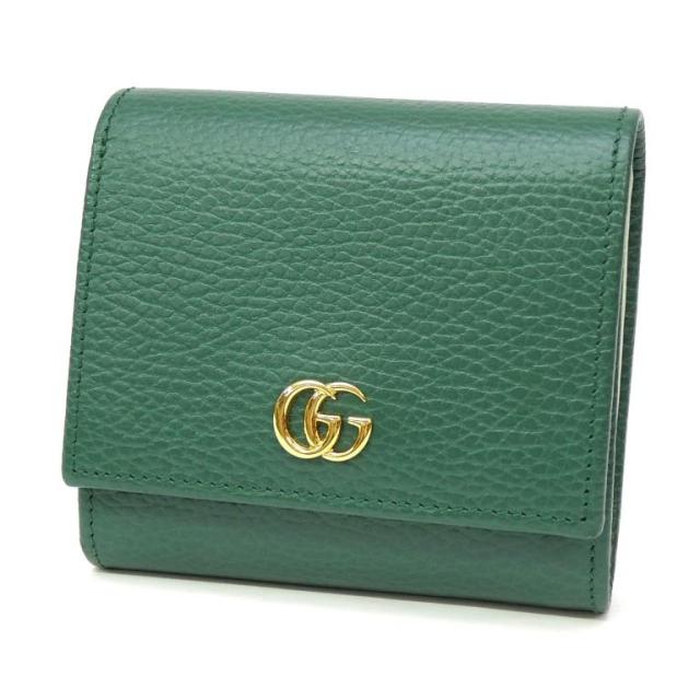 グッチ GUCCI 三つ折り財布 ダブルG ミディアム ウォレット グリーン レザー 【中古】(69904)