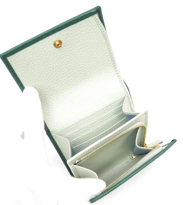 グッチ GUCCI 三つ折り財布 ダブルG ミディアム ウォレット グリーン レザー 【中古】(69904)_4