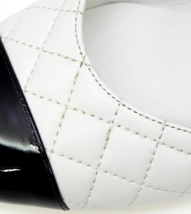シャネル CHANEL メリージェーン バイカラー フラットパンプス ストラップ 黒×白 パテント×レザー 35C(70469)_16