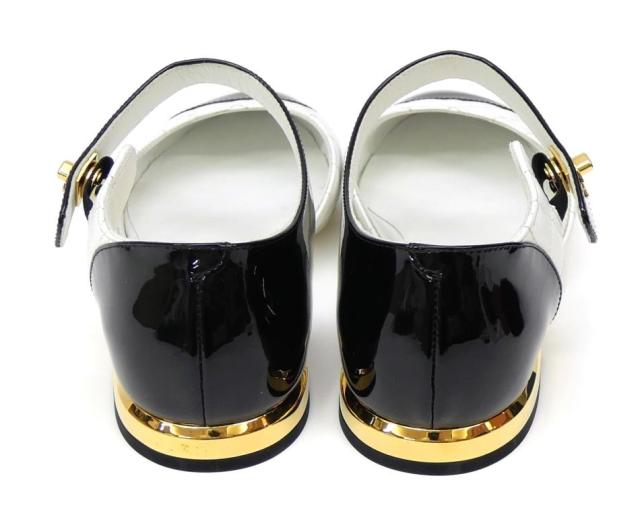 シャネル CHANEL メリージェーン バイカラー フラットパンプス ストラップ 黒×白 パテント×レザー 35C(70469)_4