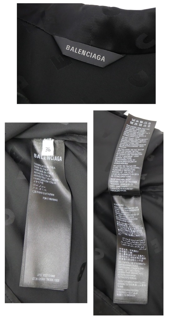 バレンシアガ BALENCIAGA ボウタイブラウス ロゴ総柄 黒 レーヨン 【中古】(70528)_10